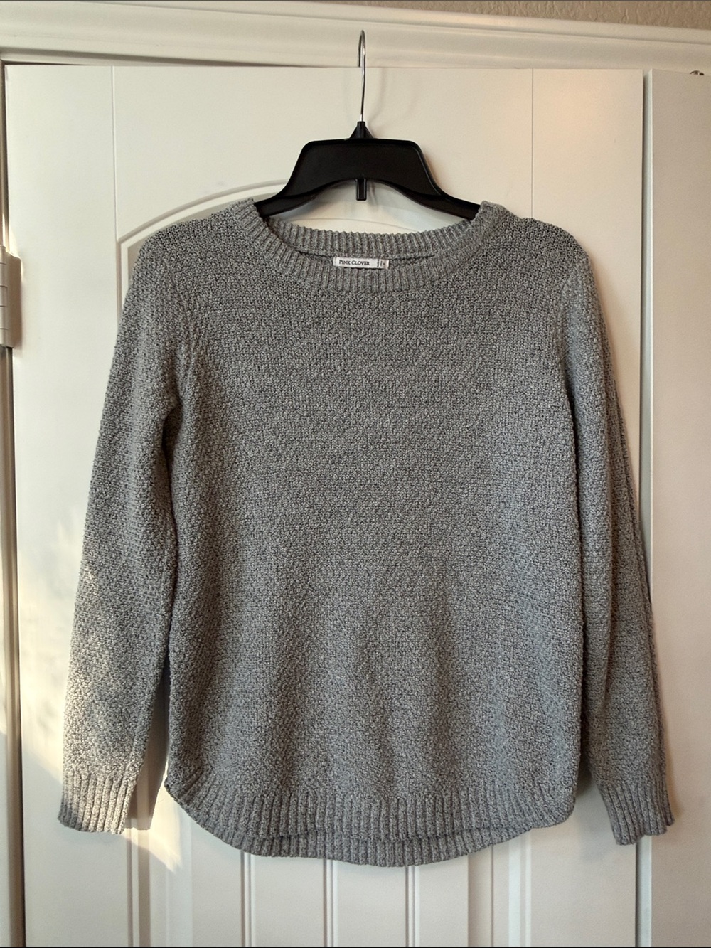 Pink Clover Heather Gray Crewneck Textured Sweater